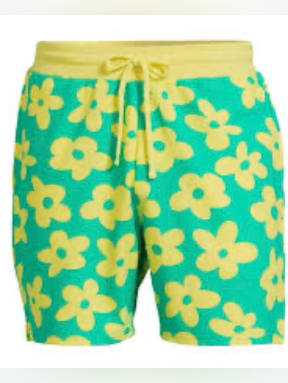 Drawstring Lounge Unisex Floral Shorts L Green Yellow Hippy Casual Fleece Loud